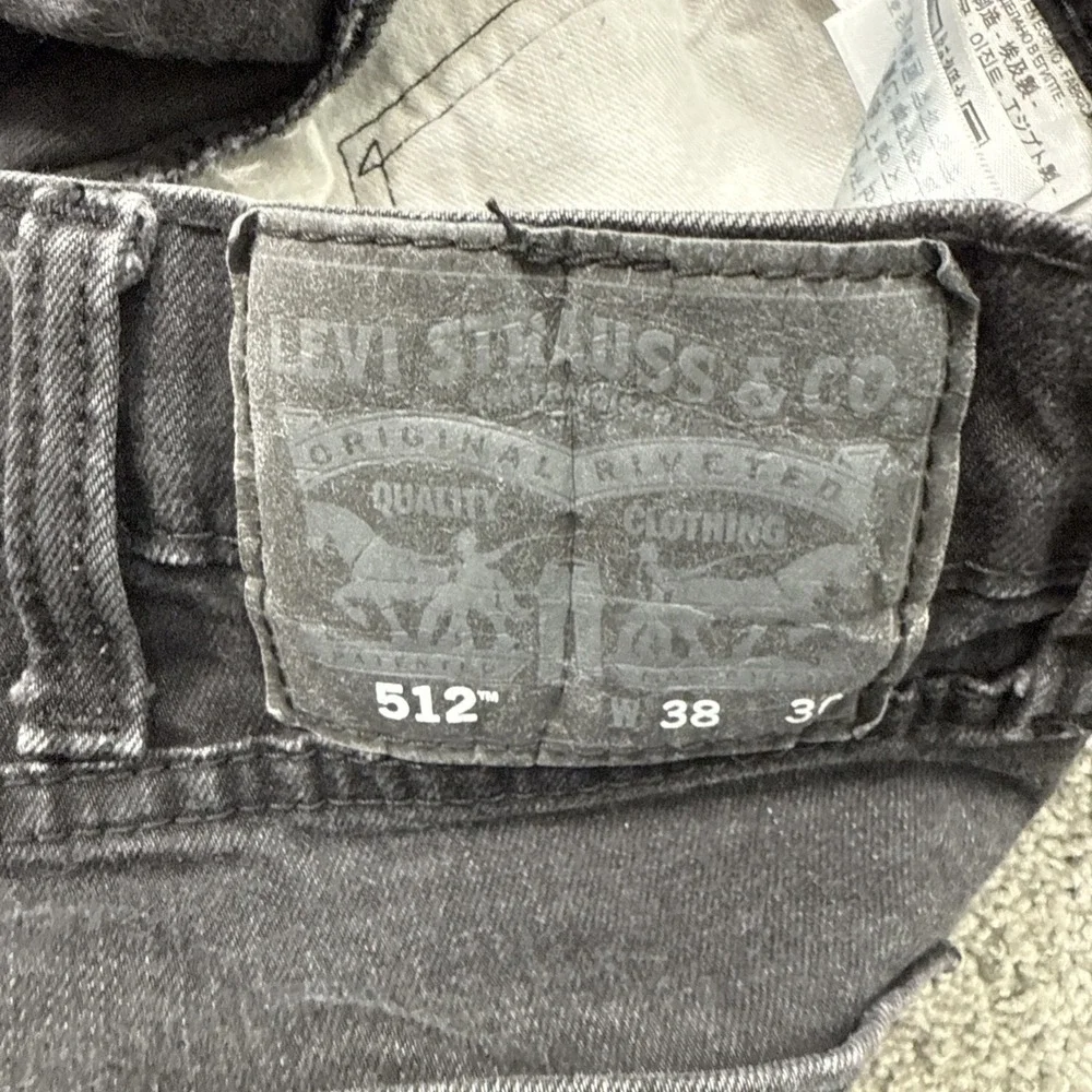 Levis 512 Mens Jeans 38x30 Straight Leg Black Denim Soft Stretch Pants